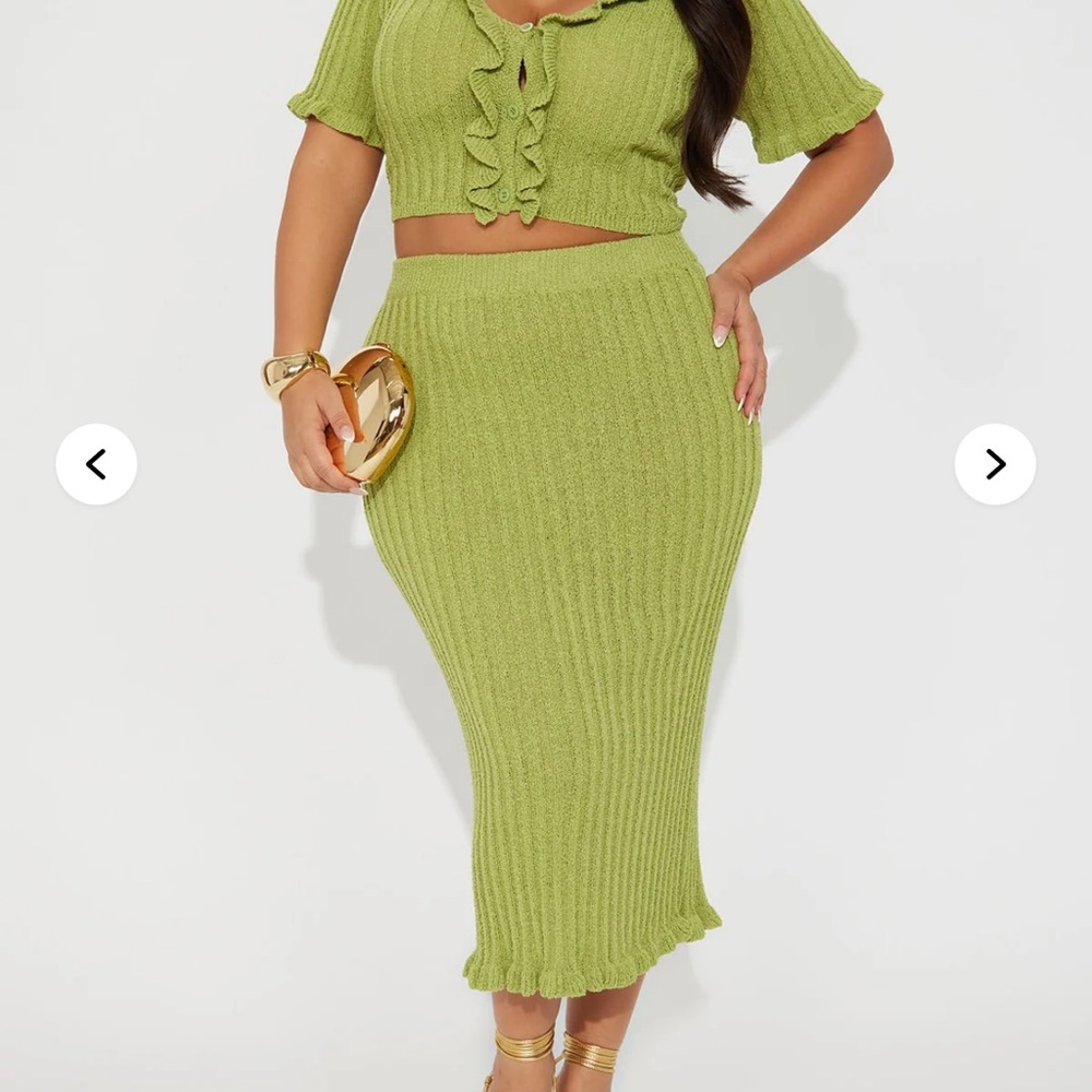 Fashion Nova Green Ribbed Pencil Midi Skirt